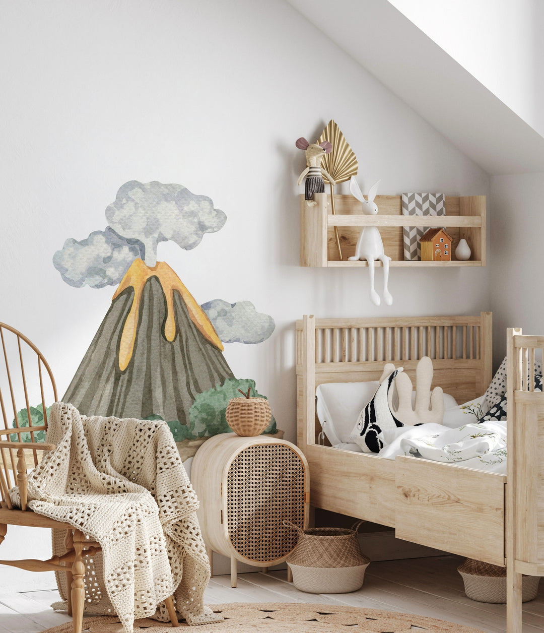 Watercolor Volcano & Clouds Wall Decal
