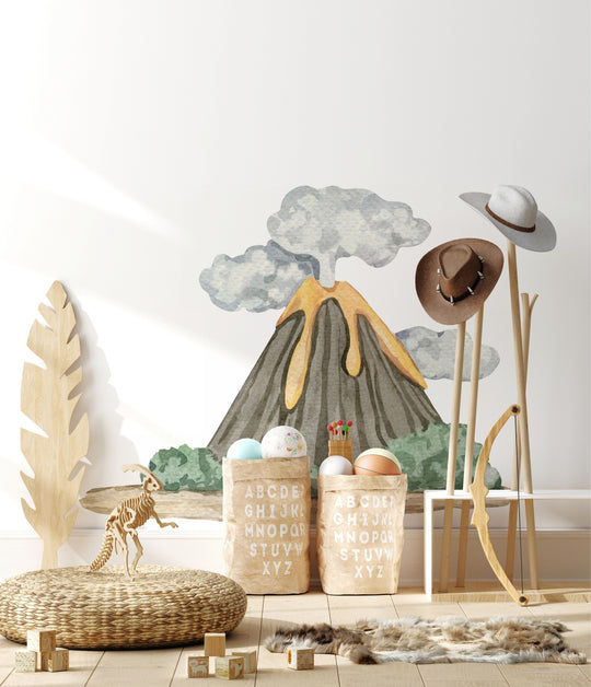 Watercolor Volcano & Clouds Wall Decal