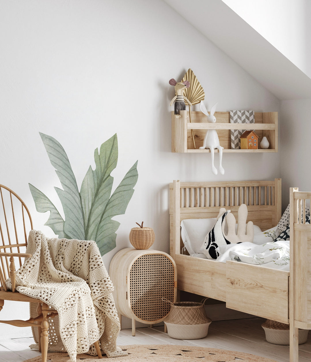 Watercolor Dinosaur Wall Decal | Palm Leaves