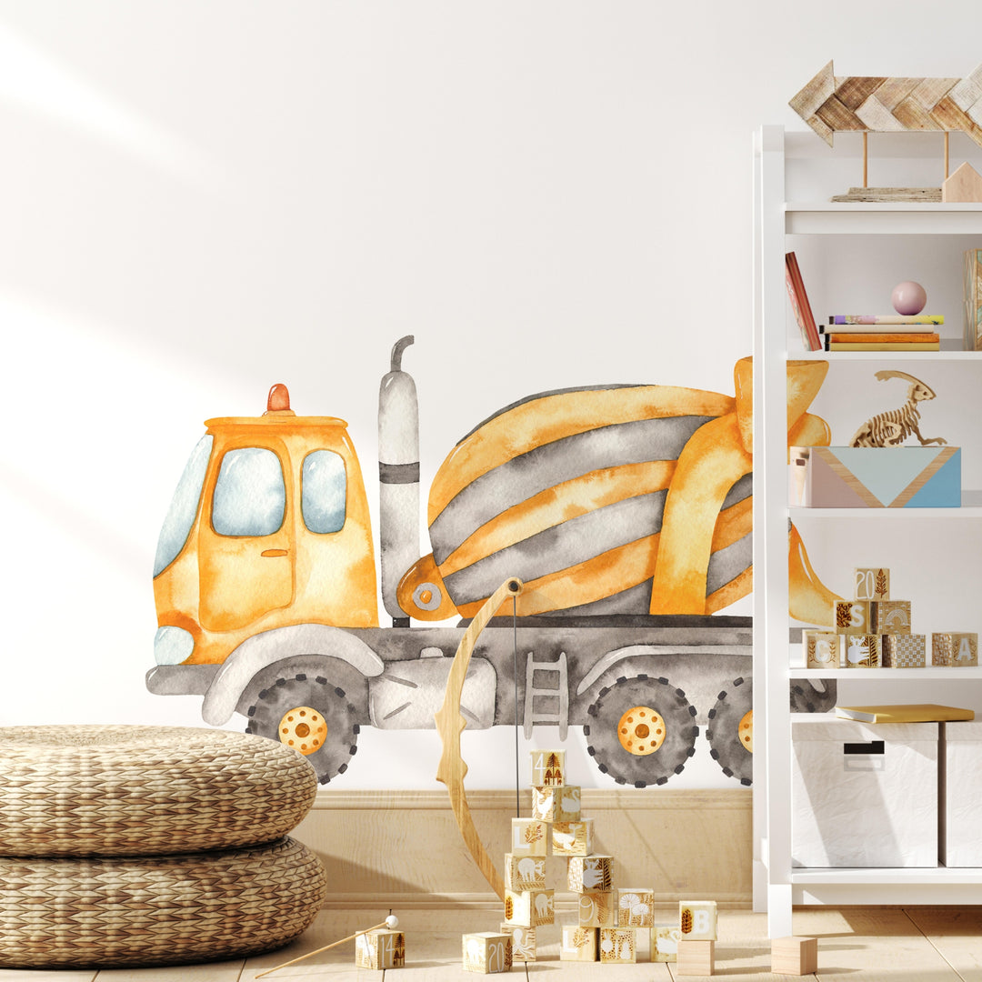 Watercolor Cement Truck Wall Decal | Construction Collection