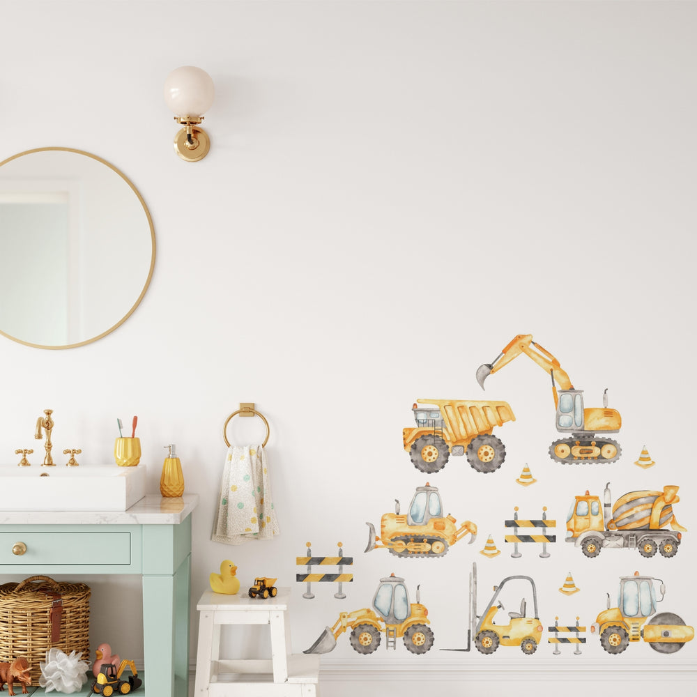 Watercolor Construction Trucks Wall Decal Set - X-Small