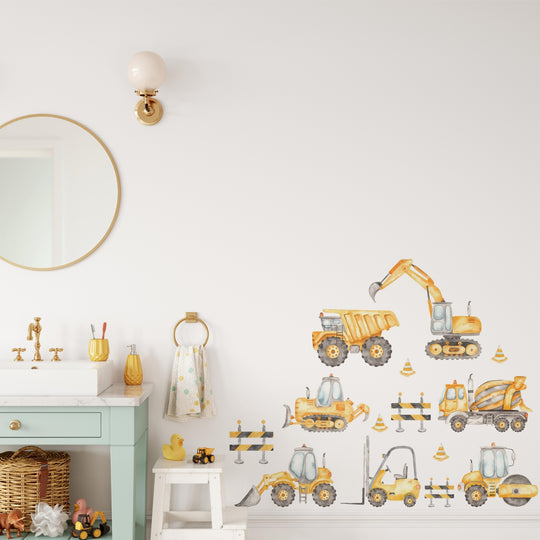 Watercolor Construction Trucks Wall Decal Set - X-Small