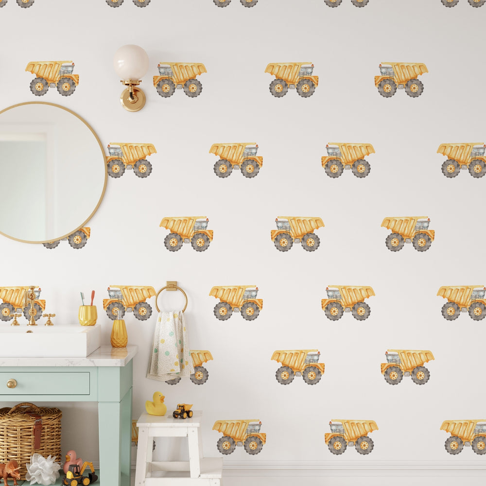 Watercolor Construction Dump Trucks Wall Decal - X-Small Set of 12