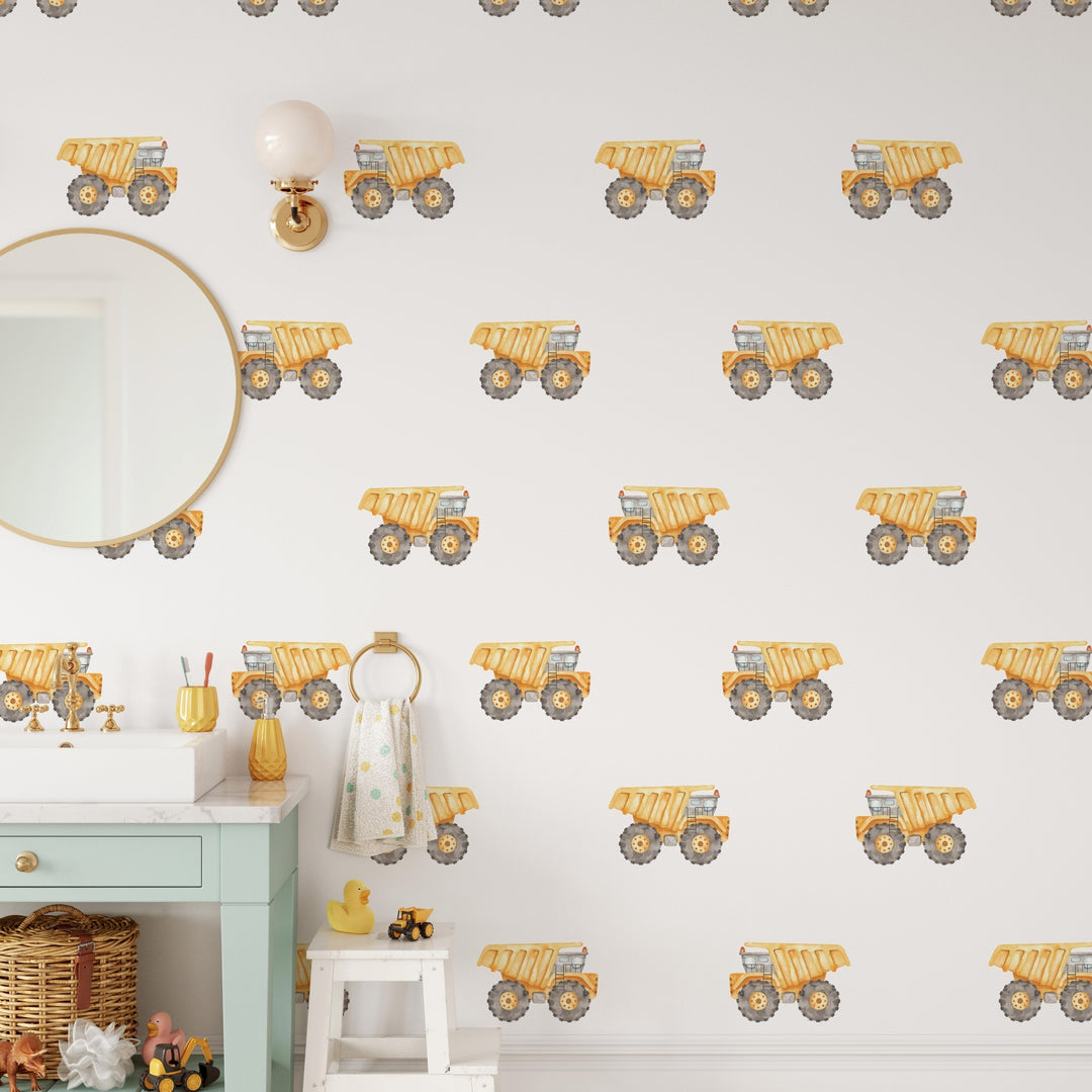 Watercolor Construction Dump Trucks Wall Decal - X-Small Set of 12