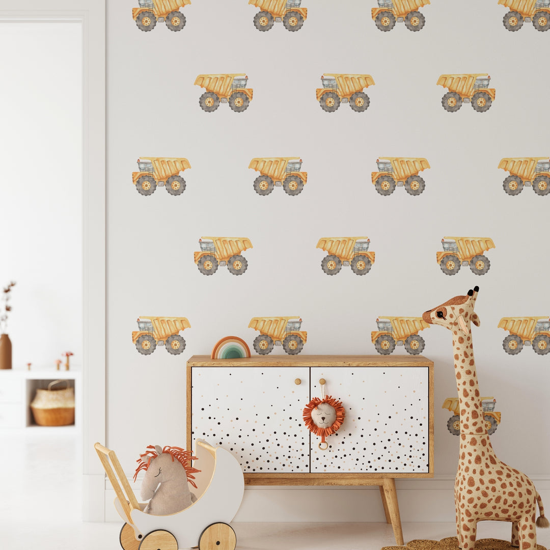 Watercolor Construction Dump Trucks Wall Decal - X-Small Set of 12