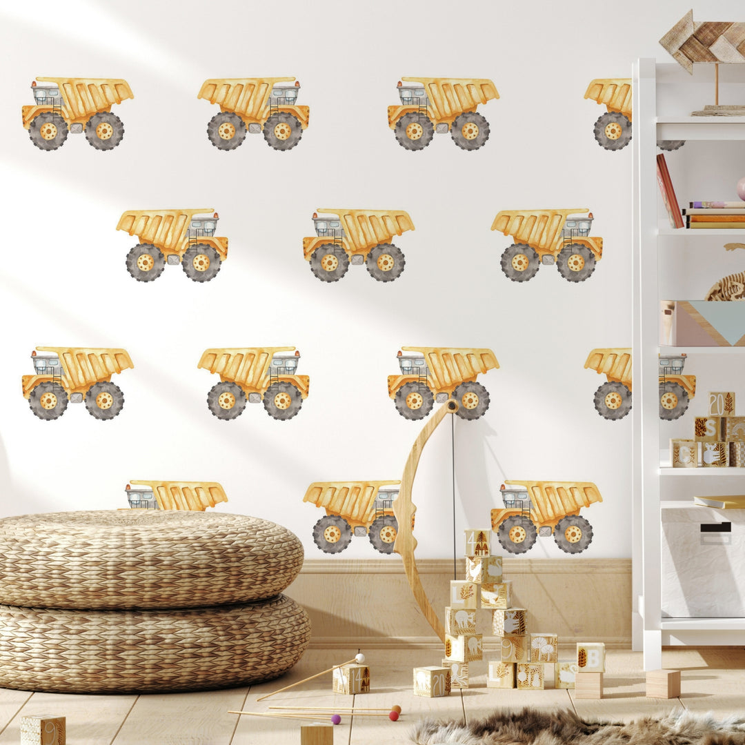 Watercolor Construction Dump Trucks Wall Decal - X-Small Set of 12