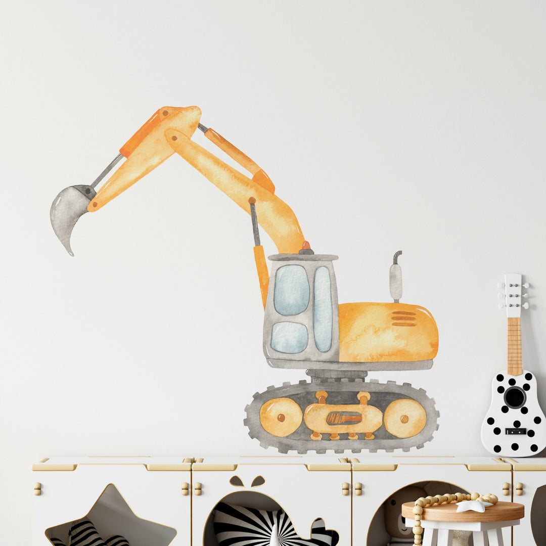 Watercolor Excavator Wall Decal | Construction Collection