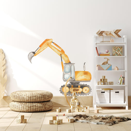 Watercolor Excavator Wall Decal | Construction Collection