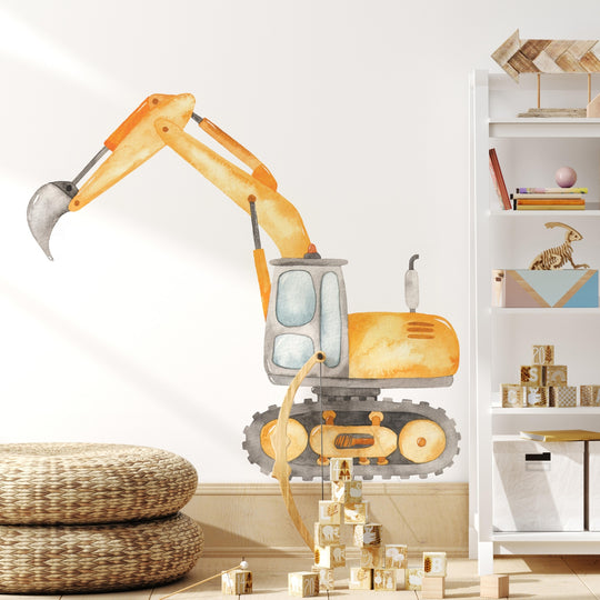 Watercolor Excavator Wall Decal | Construction Collection