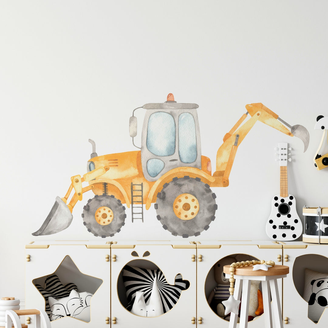 Watercolor Backhoe Loader Wall Decal | Construction Collection