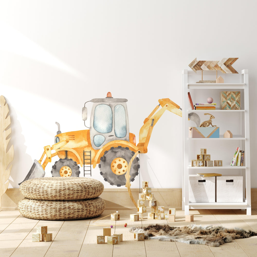 Watercolor Backhoe Loader Wall Decal | Construction Collection