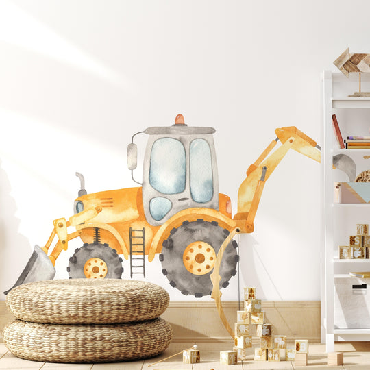 Watercolor Backhoe Loader Wall Decal | Construction Collection