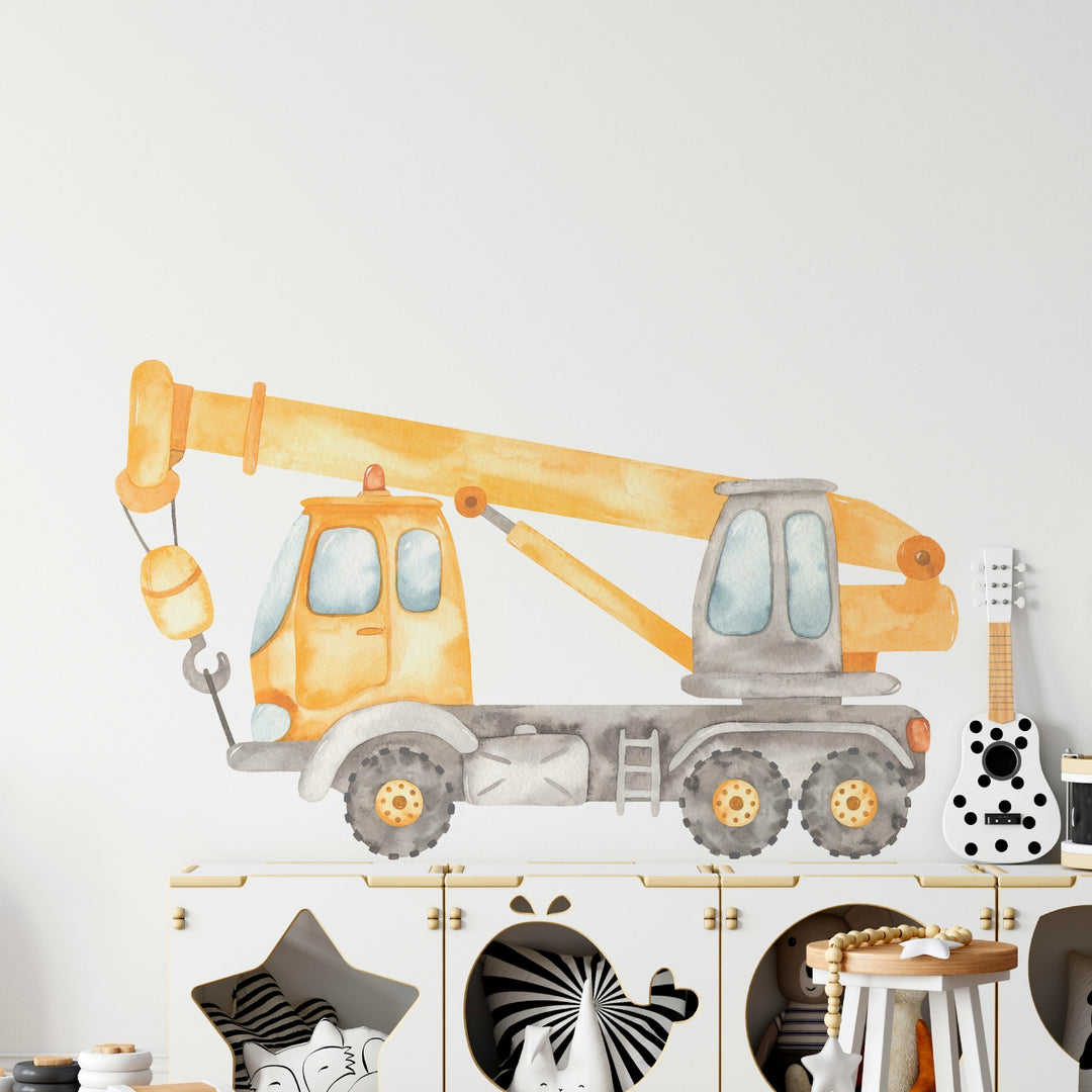 Watercolor Wheeled Crane Wall Decal | Construction Collection