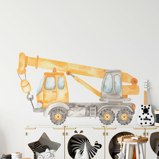 Watercolor Wheeled Crane Wall Decal | Construction Collection