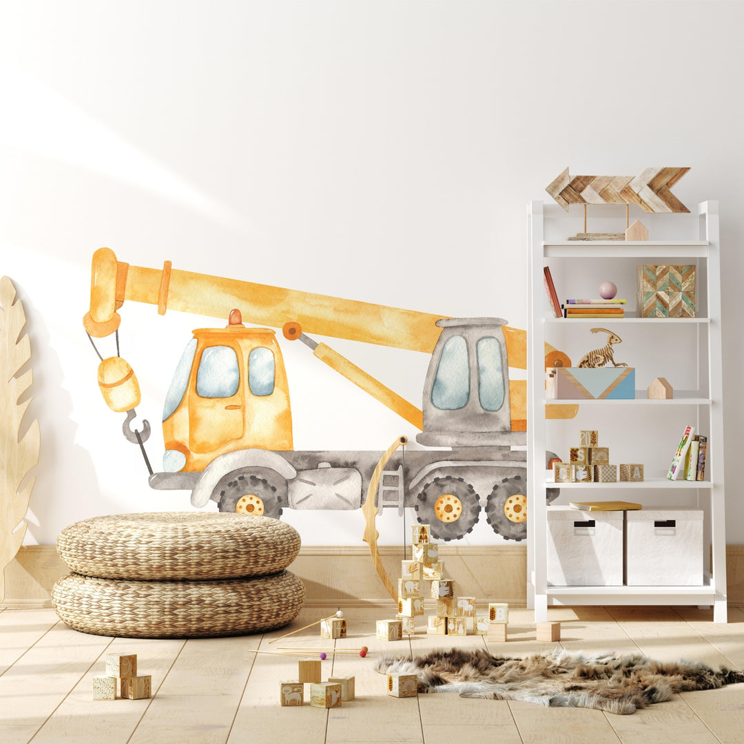 Watercolor Wheeled Crane Wall Decal | Construction Collection