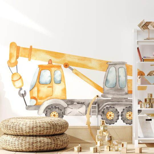 Watercolor Wheeled Crane Wall Decal | Construction Collection