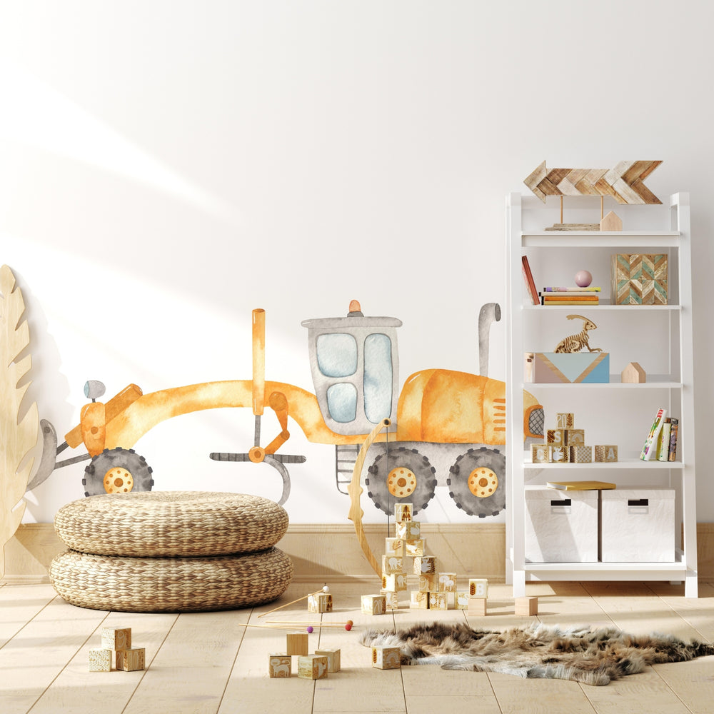 Watercolor Motor Grader Wall Decal | Construction Collection