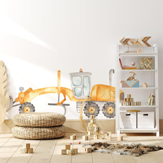Watercolor Motor Grader Wall Decal | Construction Collection