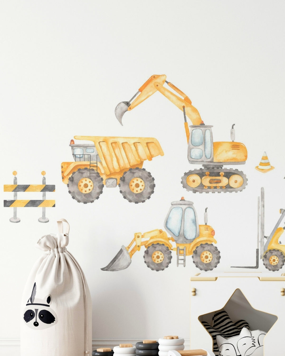 Watercolor Construction Trucks Wall Decal Set - Small