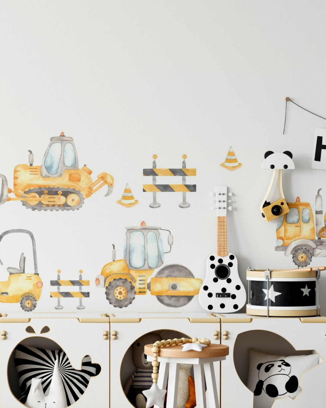 Watercolor Construction Trucks Wall Decal Set - Small