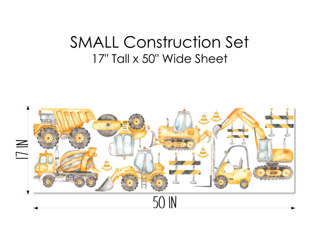 Watercolor Construction Trucks Wall Decal Set - Small