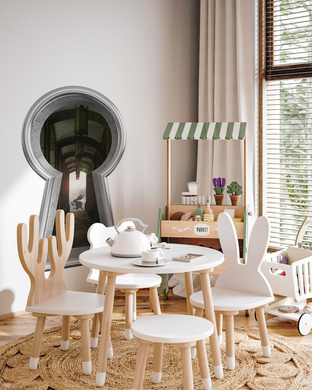 Keyhole Wall Decal | Wonderland Rabbit Running Late
