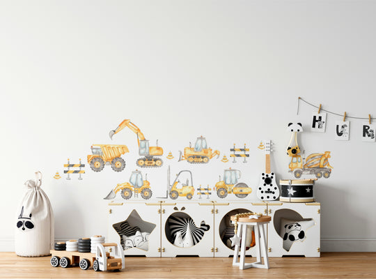 Watercolor Construction Trucks Wall Decal Set - X-Small