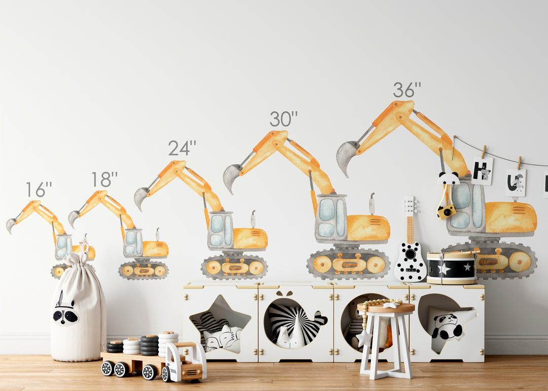 Watercolor Excavator Wall Decal | Construction Collection