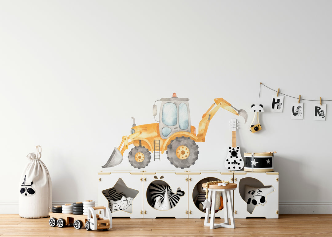 Watercolor Backhoe Loader Wall Decal | Construction Collection