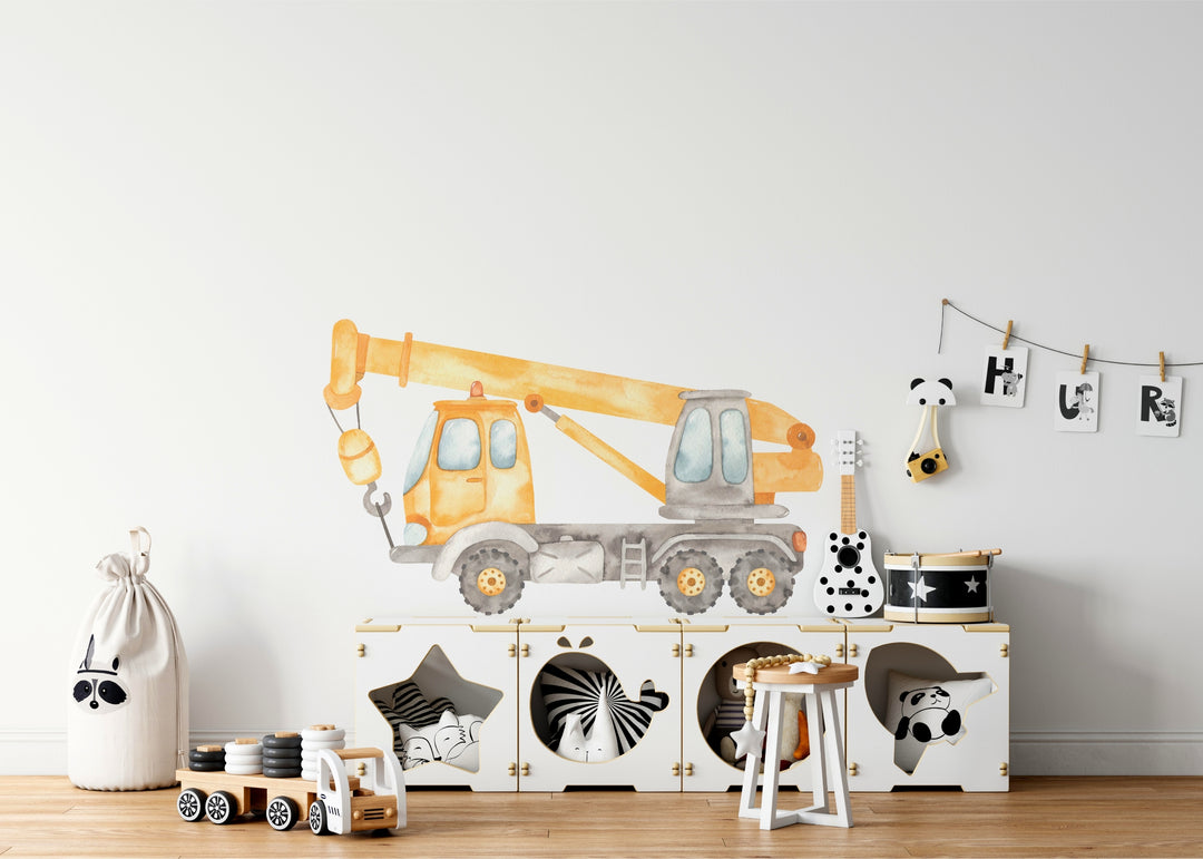 Watercolor Wheeled Crane Wall Decal | Construction Collection