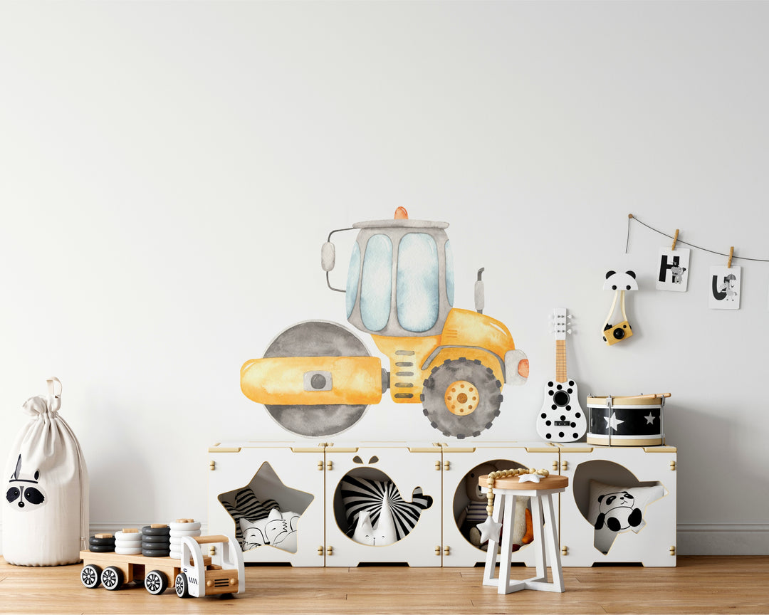 Watercolor Road Roller Wall Decal | Construction Collection