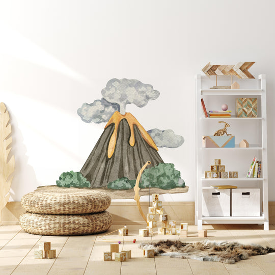 Watercolor Volcano & Clouds Wall Decal
