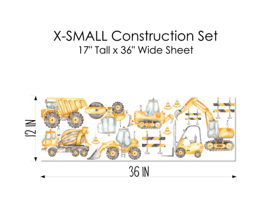 Watercolor Construction Trucks Wall Decal Set - X-Small