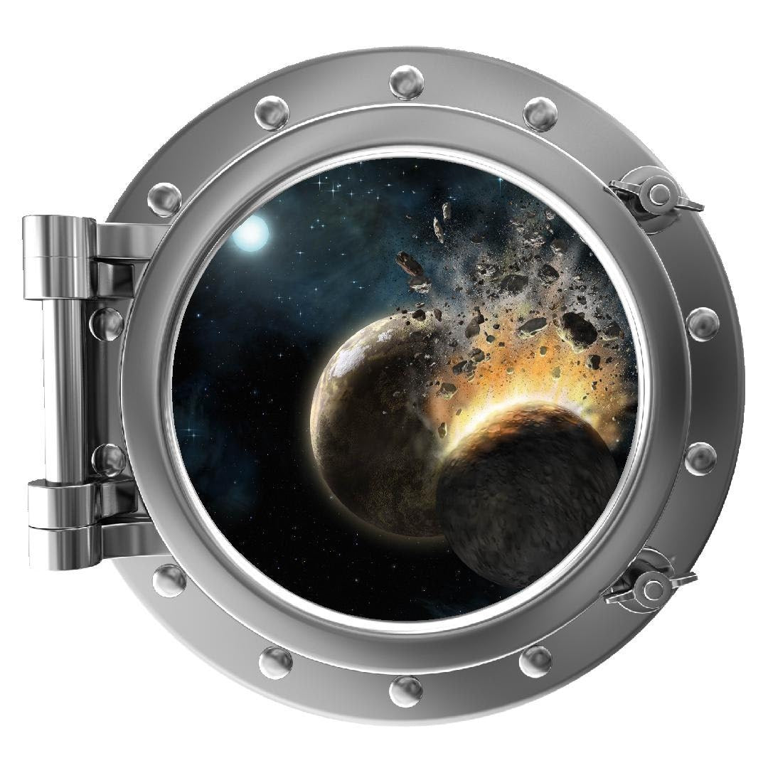 PortScape Colliding Planets | Space Porthole Window Wall Decal