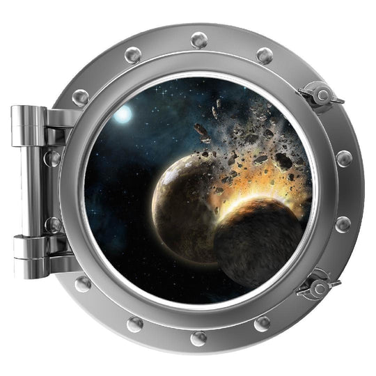 PortScape Colliding Planets | Space Porthole Window Wall Decal