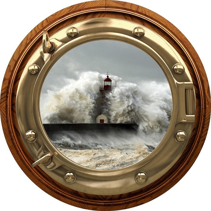 PortScape Lighthouse 1 Crashing Waves | Porthole Window Wall Decal