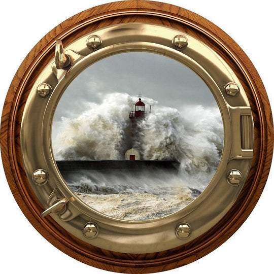 PortScape Lighthouse 1 Crashing Waves | Porthole Window Wall Decal