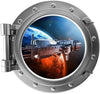 PortScape Spaceship Orbiting Planet 2 | Space Porthole Window Wall Decal