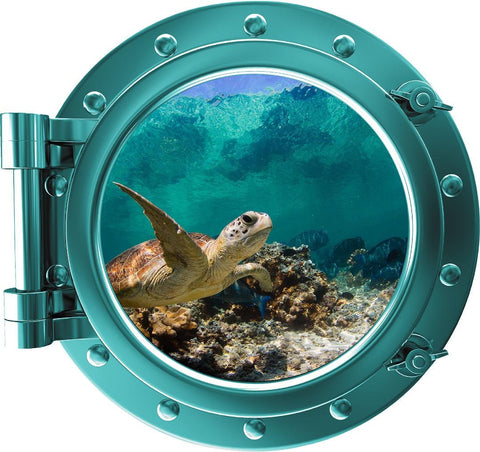 AQUA PortScape Sea Turtle 4 | Ocean Porthole Window Wall Decal