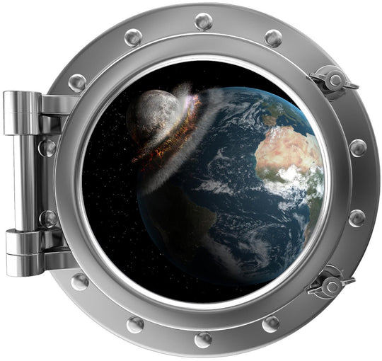 PortScape Moon & Earth Collide | Space Porthole Window Wall Decal