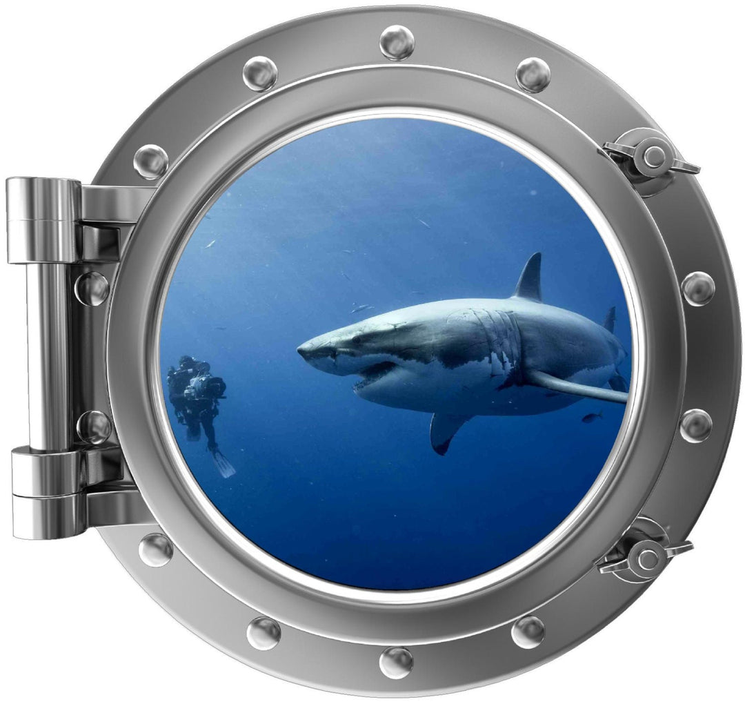 PortScape Great White Shark 5 | Ocean Porthole Window Wall Decal