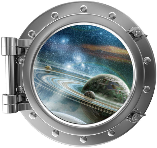PortScape Saturn & Moons 2 | Space Porthole Window Wall Decal