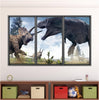 T-Rex vs Triceratops Dinosaur | WindowScape 3D Window Wall Decal