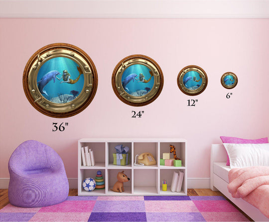 PortScape Mermaid & Dolphin 1 | Ocean Porthole Window Wall Decal