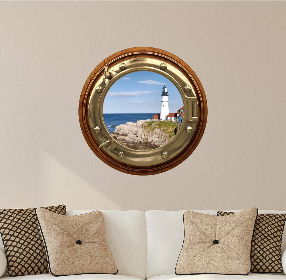 PortScape Lighthouse 2 | Ocean Porthole Window Wall Decal