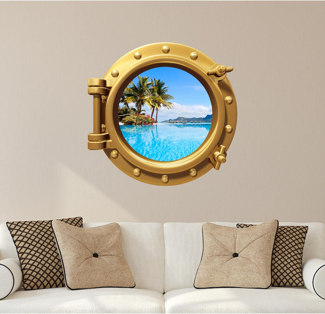 PortScape Tahiti Island Part 1 | Ocean Porthole Window Wall Decal
