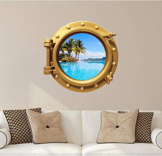 PortScape Tahiti Island Part 1 | Ocean Porthole Window Wall Decal