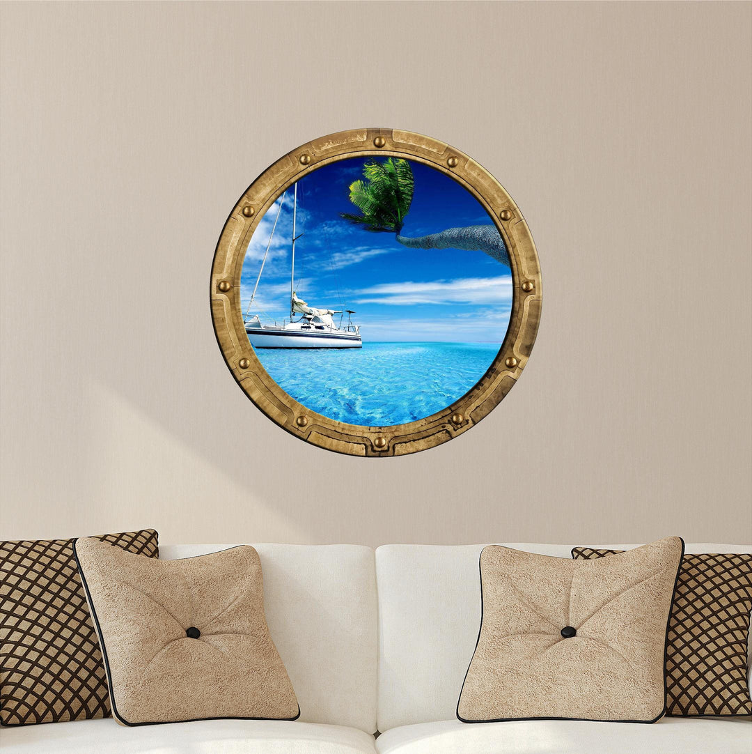 PortScape Sail Boat 1 | Ocean Porthole Window Wall Decal
