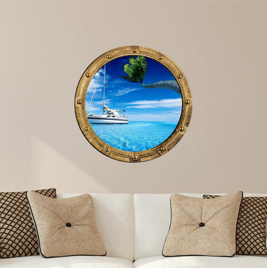PortScape Sail Boat 1 | Ocean Porthole Window Wall Decal