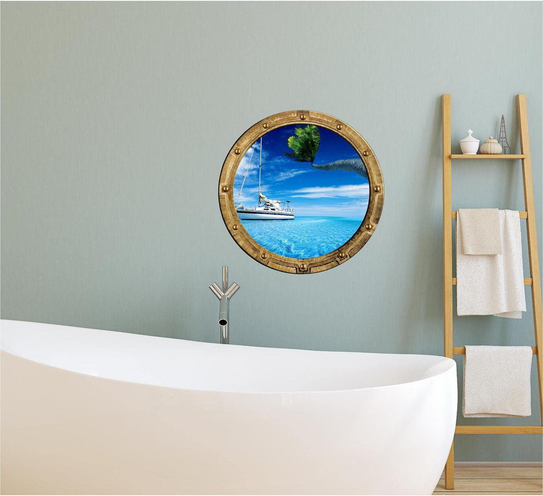 PortScape Sail Boat 1 | Ocean Porthole Window Wall Decal